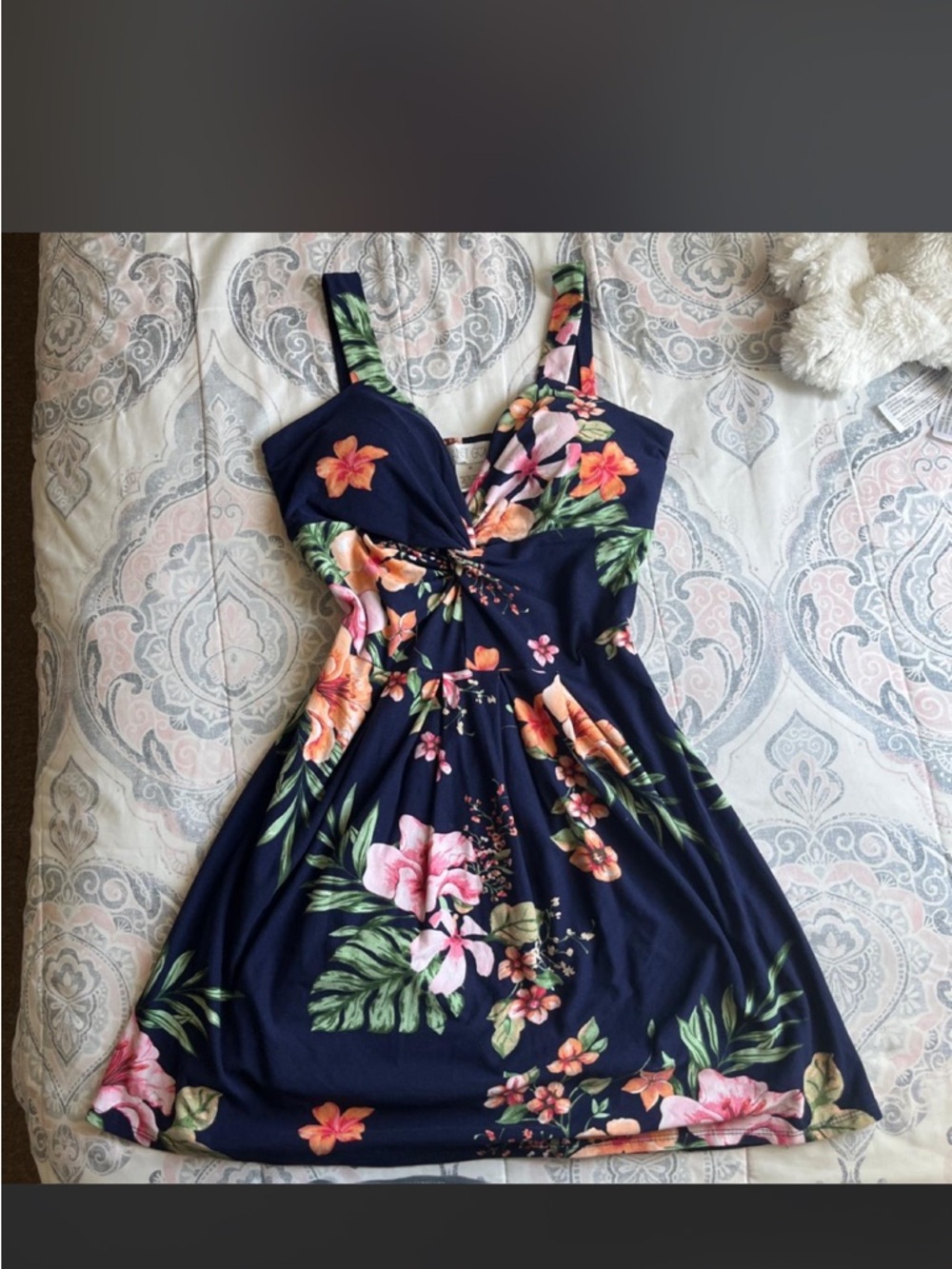 NWOT Planet Gold Navy Floral Knot-Front Mini Dress